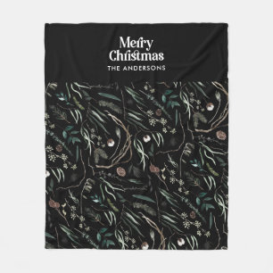 Zwarte moderne elegante waterverf botanische rusti fleece deken