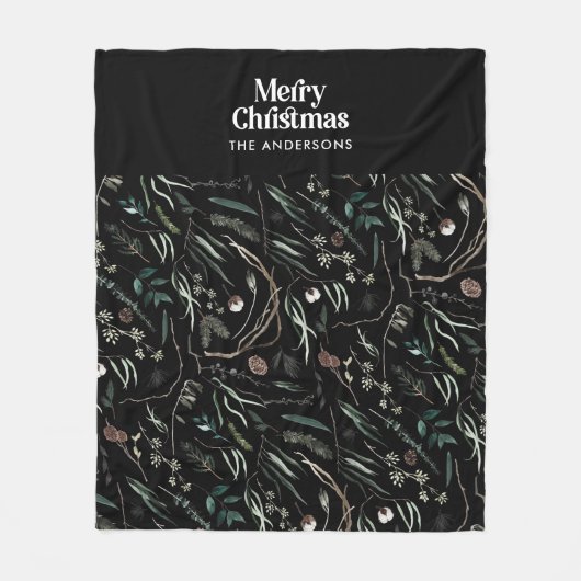 Zwarte moderne elegante waterverf botanische rusti fleece deken (Voorkant)