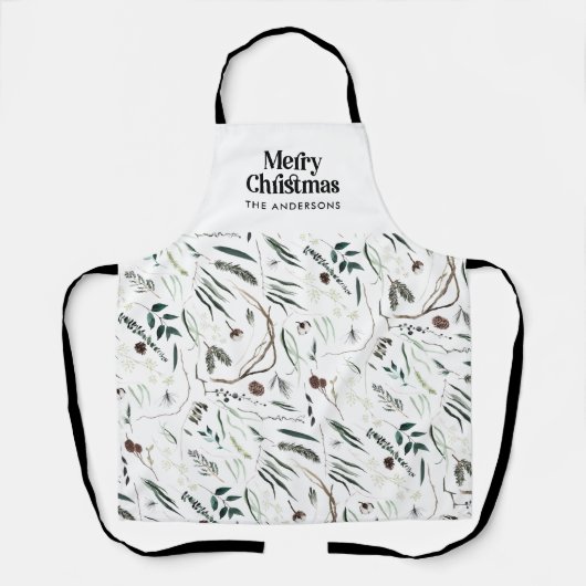 Zwarte moderne elegante waterverf botanische rusti schort (Voorkant)