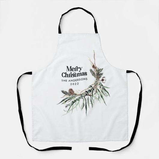 Zwarte moderne elegante waterverf botanische rusti schort (Voorkant)