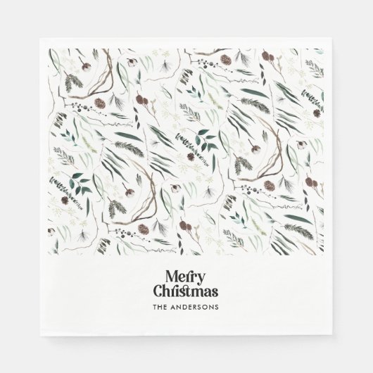 Zwarte moderne elegante waterverf botanische rusti servet (Voorkant)