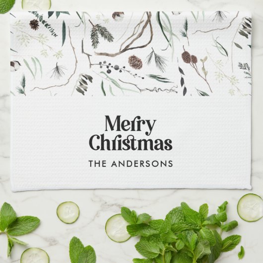 Zwarte moderne elegante waterverf botanische rusti theedoek (Gevouwen)