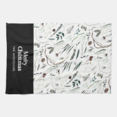 Zwarte moderne elegante waterverf botanische rusti theedoek (Horizontaal)