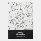 Zwarte moderne elegante waterverf botanische rusti theedoek (Verticaal)