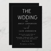 Zwarte moderne elegantie Chic bruiloft uitnodiging (Voorkant / Achterkant)