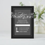 Zwarte moderne en elegante string lichten RSVP kaa (Staand voorkant)
