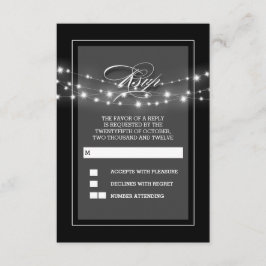 Zwarte moderne en elegante string lichten RSVP kaa Kaartje