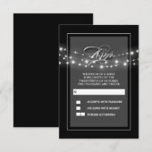 Zwarte moderne en elegante string lichten RSVP kaa Kaartje (Voorkant / Achterkant)