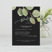 Zwarte moderne eucalyptus bruiloft uitnodiging (Staand voorkant)
