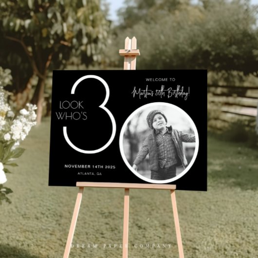 Zwarte Moderne Foto 30e Verjaardag Welkom Teken Perfect Poster