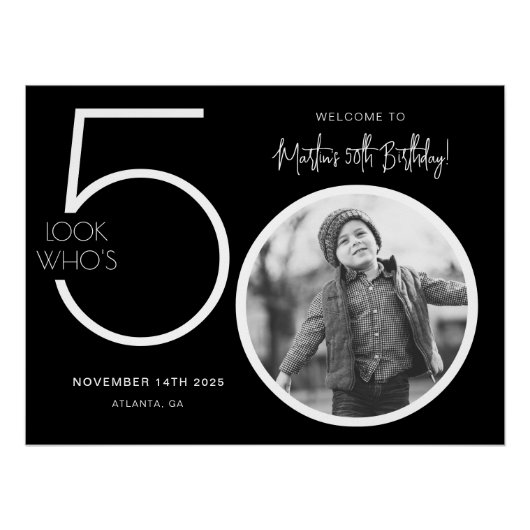 Zwarte Moderne Foto 50ste Verjaardag Welkom Teken Perfect Poster (Voorkant)