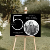 Zwarte Moderne Foto 50ste Verjaardag Welkom Teken Perfect Poster