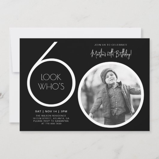 Zwarte moderne foto 60e verjaardag uitnodiging (Voorkant)