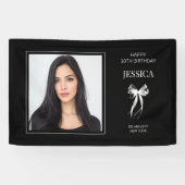 Zwarte Moderne Foto Dertig Boog Gelukkige 30ste Ve Spandoek (Horizontaal)