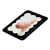 Zwarte moderne geboorteaankondiging met geschulpte magneet (Linkerzijde)