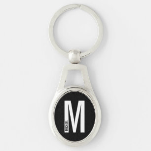 Zwarte Moderne Gepersonaliseerde Monogram en Naam Sleutelhanger