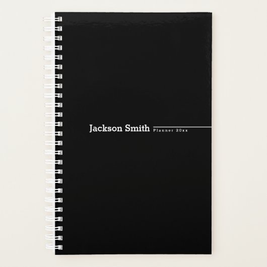 Zwarte moderne, gepersonaliseerde naamplanner met  planner (Voorkant)