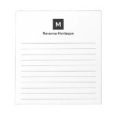 Zwarte Moderne Gestreepte Chic Trendy Monogram Notitieblok (Voorkant)