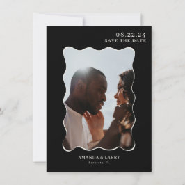 Zwarte Moderne Golvende Trouwfoto Save The Date Kaart
