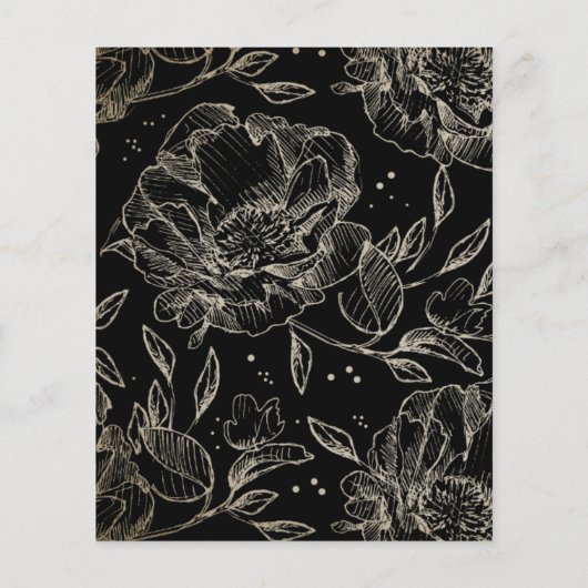 zwarte moderne goudbloemen redden de datum flyer (Achterkant)