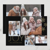 Zwarte, moderne gouden, eenvoudige multifoto feestdagenkaart (Voorkant / Achterkant)