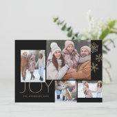 Zwarte, moderne gouden, eenvoudige multifoto feestdagenkaart (Staand voorkant)