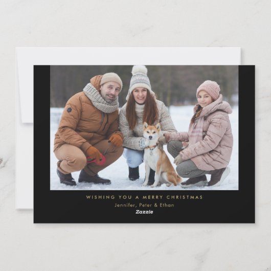 Zwarte, moderne gouden, eenvoudige multifoto feestdagenkaart (Achterkant)