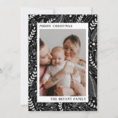 Zwarte moderne hulst en bladeren kunstwerk lijst feestdagenkaart (Voorkant)