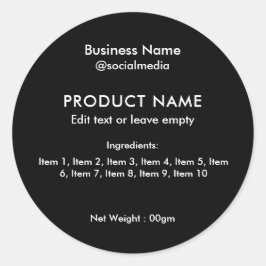 Zwarte moderne ingrediënten ronde sticker