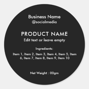 Zwarte moderne ingrediënten ronde sticker
