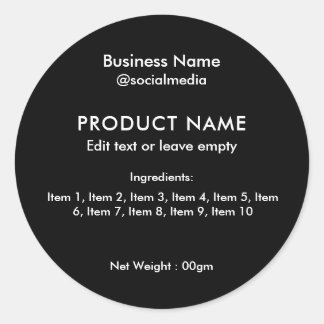 Zwarte moderne ingrediënten ronde sticker