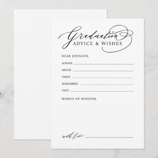 Zwarte moderne kalligrafie afstudeeradvies & wense advieskaart (Voorkant / Achterkant)