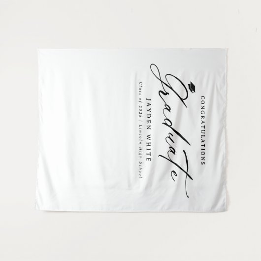 Zwarte moderne kalligrafie Eenvoudig afstudeerfees Wandkleed (Voorkant (horizontaal))