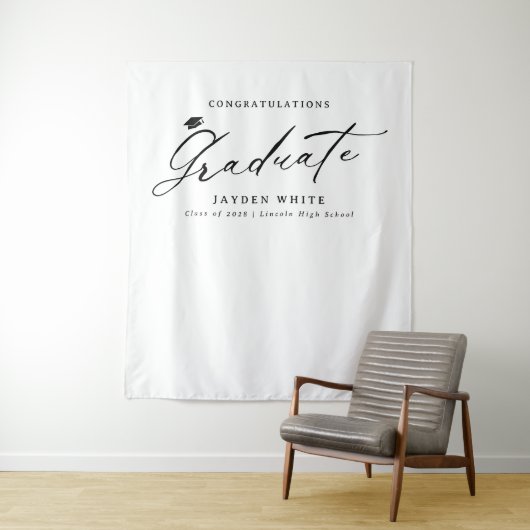 Zwarte moderne kalligrafie Eenvoudig afstudeerfees Wandkleed (In situ)