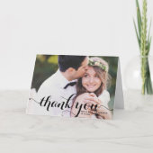 Zwarte moderne kalligrafie foto bruiloft bedankkaart (Voorkant)