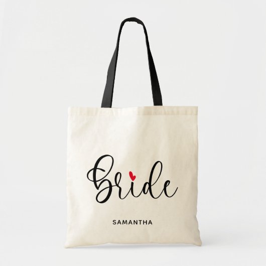 Zwarte moderne kalligrafie Rode Hart Bruid Tote Bag (Voorkant)