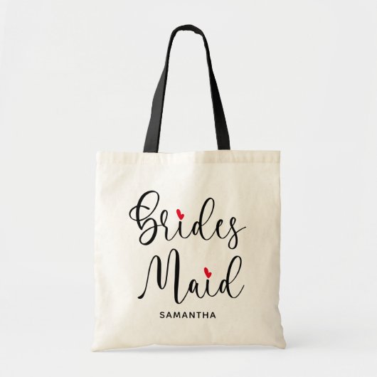 Zwarte moderne kalligrafie Rode Hart Bruidsmeisje Tote Bag (Voorkant)