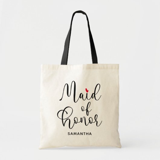 Zwarte moderne kalligrafie Rode Hart Bruidsmeisje Tote Bag (Voorkant)