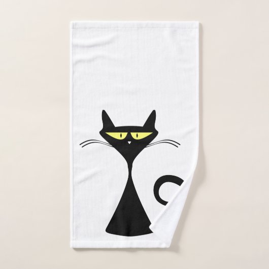 Zwarte moderne kat met gele ogen bad handdoek (Handdoek)