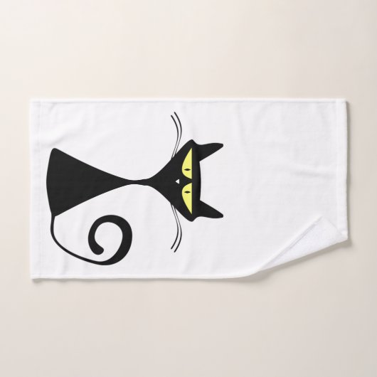 Zwarte moderne kat met gele ogen bad handdoek (Handdoek)