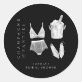 Zwarte moderne lingerie bruidsdouche ronde sticker (Voorkant)