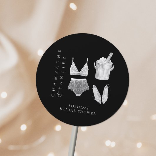 Zwarte moderne lingerie bruidsdouche ronde sticker