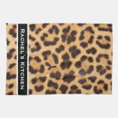 Zwarte moderne luipaardprint keukenhanddoeken hand (Horizontaal)