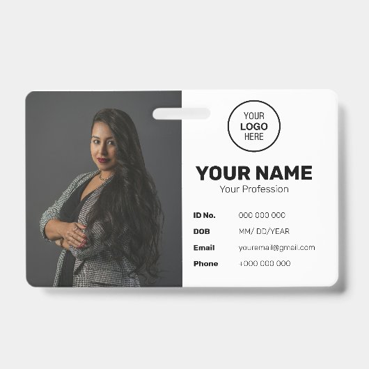 Zwarte moderne minimale ID-streepjescode Werknemer Badge (Voorzijde)