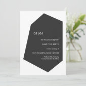 Zwarte, moderne, minimale Initialen Geo Gemstone Save The Date (Staand voorkant)