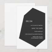 Zwarte, moderne, minimale Initialen Geo Gemstone Save The Date (Voorkant / Achterkant)