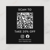 Zwarte moderne minimalistische bedank QR-code Kortingskaartje (Achterkant)