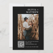 Zwarte moderne minimalistische bruiloft + QR detai Kaart (Achterkant)