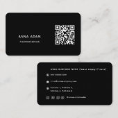 Zwarte, moderne, minimalistische, eenvoudige QR-co Visitekaartje (Voorkant / Achterkant)