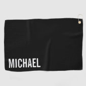 Zwarte Moderne Minimalistische Gepersonaliseerde N Golfhanddoek (Horizontaal)